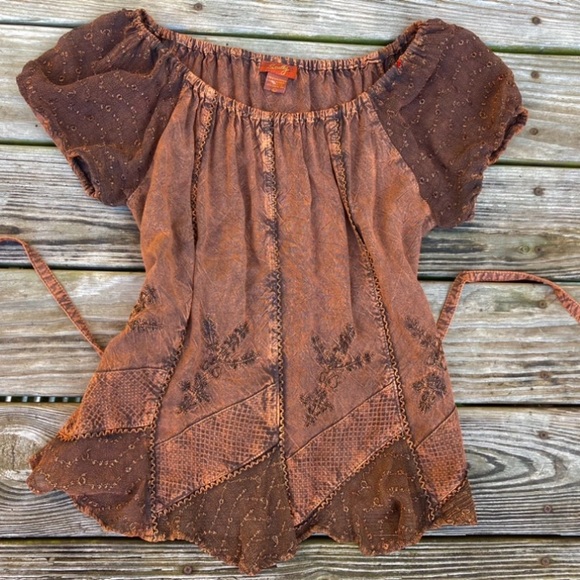 Scully Embroidered Brown Fairy Grunge Fairycore Witchy Whimsygoth Boho Top - Picture 4 of 9